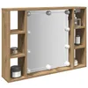Image de Armoire à miroir avec LED chêne artisanal 76x15x55 cm