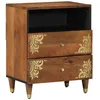 Image de Table de chevet - Bois massif - 2 tiroirs - Finition marron - Design floral élégant