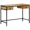 Image de Bureau droit 105x50x75 cm en bois dacacia massif avec cadre acier 2 tiroirs style industriel marron