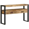 Image de Table console en bois de mangue - vidaXL - 120x33x75 cm - Marron - Bois de mangue massif - Style industriel - 2 tiroirs