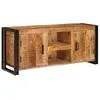 Image de Meuble TV rustique - vidaXL - Bois de manguier brut massif - 120x30x50 cm - Marron - Pieds en fer noir - 2 étagères