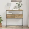 Image de Table Console en Chêne Artisanal 75x40x75 cm Bois d Ingénierie et Acier