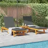 Image de Chaises longues 2 pcs avec roues et coussins en acacia