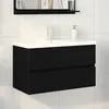 Image de Meuble sous lavabo avec vasque intégrée Chêne noir Bois d ingénierie Meuble sous lavabo Chêne noir 80x385x45 cm Bois d ingéni