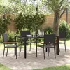 Image de Ensemble de Salle à Manger de Jardin 5 Pièces Noir Poly Rattan Chaises de Jardin Empilables avec Coussins Ensemble de 2 Pièces