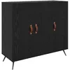 Image de Buffet moderne en bois dingénierie - vidaXL - Chêne Noir - 895 x 34 x 80 cm - 3 portes à charnières - Poignées en cuir