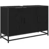 Image de Meuble sous lavabo moderne - vidaXL - Chêne noir - 90x33x60 cm - Bois dingénierie - Pieds en acier - 3 portes