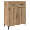 Image de Buffet en bois dingénierie - vidaXL - Chêne artisanal - 695 x 34 x 90 cm - 2 tiroirs - 2 portes affleurantes