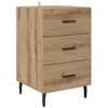 Image de Table de chevet rustique - vidaXL - Chêne artisanal - 40x40x66 cm - Bois dingénierie - 3 tiroirs - Pieds en métal noir