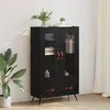 Image de Armoire haute VIDAXL chêne noir 695 x 31 x 115 cm - 1 tiroir portes vitrées poignées cuir