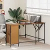 Image de Bureau dangle industriel VIDAXL 141 x 141 x 75 cm en bois dingénierie étagères intégrées