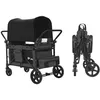 Image de Poussette Wagon pour 4 Enfants-Duoku-Poussette Quadruple Pliable-avec Poignée Réglable-Harnais de Sécurité et Auvent Amovible