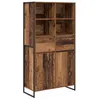 Image de Buffet industriel bois dingénierie - vidaXL - 81x36x1505 cm - Bois ancien - Étagères ajustables - Avec tiroir