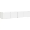 Image de Meuble TV mural - vidaXL - Blanc - Bois dingénierie - 785x31x295 cm - 2 portes - 4 étagères - Entretien facile