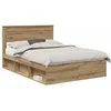 Image de Cadre de lit en pin massif - vidaXL - Chêne Artisan - 140x190 cm - 200x143x100 cm - Base à lattes - Tête de lit incluse