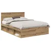 Image de Cadre de lit moderne - vidaXL - Chêne artisan - Pin massif - 140x190 cm - 200x143x90 cm - Base à lattes
