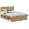 Image de Cadre de lit moderne - vidaXL - Chêne artisan - Pin massif - 140x190 cm - 196x143x100 cm - Cadre à lattes