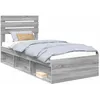 Image de Cadre de lit en pin massif - vidaXL - Gris sonoma - 100x200 cm - 206x103x100 cm - Cadre à lattes - Tête de lit incluse