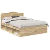 Image de Cadre de lit avec tête de lit - vidaXL - Sonoma - Pin massif - 140x190 cm - 196x143x90 cm - Poids maximal 200 kg