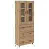 Image de Buffet avec étagère - vidaXL - Chêne artisanal - Bois dingénierie - 695x34x180 cm - Portes en verre - 3 tiroirs