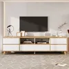 Image de Meuble TV en bois blanc 175x37x51 cm avec compartiments et 5 portes pieds en bois massif