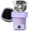 Image de mini machine à laver portable 11 l - 22 W - Pliable - Silencieux - Trois modes de nettoyage - Convient aux petits articles - Violet