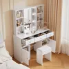 Image de Coiffeuse - Table de Maquillage avec 3 Tiroirs 2 Portes Éclairage LED et Miroir Spanplatte Fonctionnelle - 110x40x151 cm Blanc