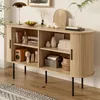 Image de Buffet Contemporain avec Porte Tambour - Bahut de Rangement MDF Naturel Poignées Aluminium 140×40×78 cm