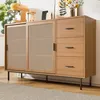 Image de Bahut de Rangement avec 2 Portes Coulissantes et Étagères Ajustables Meuble Pratique pour Salle à Manger - Couleur Naturel