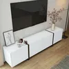 Image de Meuble TV Moderne avec LED Intégrée Portes et Tiroirs - Meuble Bas 170 x 30 x 39 cm Blanc Brillant