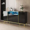 Image de Buffet Noir Laqué Meuble de Rangement avec Éclairage LED et Tiroir design Contemporain 150×40×80 cm