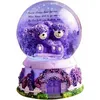 Image de Boule à Neige Musicale LED - Boule de Cristal Ours Violet avec Base en Résine Cadeau Parfait pour Mariage Noël et Anniversaire