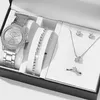Image de Coffret Cadeau Montre Femme + Bracelet + Collier + Doreilles + Bague Bijoux Femme Cadeau de Noël Parfait Cadeau