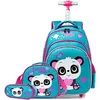 Image de Cartable à Roulette - Panda - Ensemble de 3 Pcs - Bleu et Blanc - Synthétique - 42 x 30 x 19 cm
