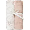 Image de Set de 2 langes Toile de Jouy rose (70 x 70 cm)