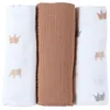 Image de Lot de 3 langes en mousseline Eléphants (70x70 cm)