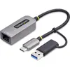 Image de StarTech Adaptateur Ethernet USB-C avec dongle USB-A (USB-C 3.2 Gen 1, RJ45 (1x)), Adaptateur réseau, Gris