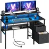 Image de Vasagle, Bureau, Biurko Biurko z szufladami komputerowe 135 x 55 cm heban