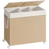 Image de Songmics, Panier à linge, Panier à linge aspect rotin 3 compartiments (140 l)