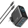Image de Anker Zolo GaN Fast Charger with Smart Display and Touch Control (100 W, 3 Ports) (100 W, 3 ports), Chargeur USB, Gris
