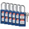 Image de Brady, Cadenas, Serrure de sécurité standard à arceau en acier, bleue, hauteur d'arceau de 38mm, corps long, arceau