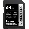 Image de Lexar Professional Silver Plus (64 Go, SDXC, U3, UHS-I), Carte mémoire, Argent, Noir