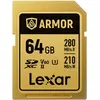 Image de Lexar SDXC Pro Gold Series ARMOR UHS-II 64GB V60 IP68 Stainless Steel R280/W210MB/s (64 Go, SDXC, U3, UHS-II), Carte mémoire, Noir, Or