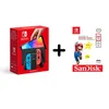 Image de Nintendo Switch (modèle OLED) avec manettes Joy-Con bleu néon / rouge néon + Carte mémoire microSDXC UHS-I SanDisk 256 Go