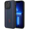 Image de U.S. Polo Étui pour iPhone 14 Pro Max en cuir avec lignes brodées (Apple iPhone 14 Pro Max), Coque pour téléphone portable, Bleu