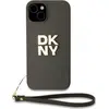 Image de DKNY PU Leather Stack Logo Wrist Strap Case for iPhone 14 Brown (Apple iPhone 14), Coque pour téléphone portable, Marron