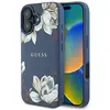 Image de Guess Grained Printed Flower Pattern MagSafe case for iPhone 16 blue (Apple iPhone 16), Coque pour téléphone portable, Bleu