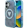 Image de Guess Case IML Metal Glitter 4G Circle Triangle MagSafe for iPhone 16 blue (Apple iPhone 16), Coque pour téléphone portable, Bleu