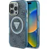 Image de Guess Case IML Metal Glitter 4G Circle Triangle MagSafe for iPhone 16 Pro blue (Apple iPhone 16 Pro), Coque pour téléphone portable, Bleu
