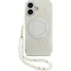 Image de Guess Case Magsafe IML Case Flowers Electroplated Allover With Beads Strap For iPhone 17 White (Apple iPhone 17), Coque pour téléphone portable, Blanc